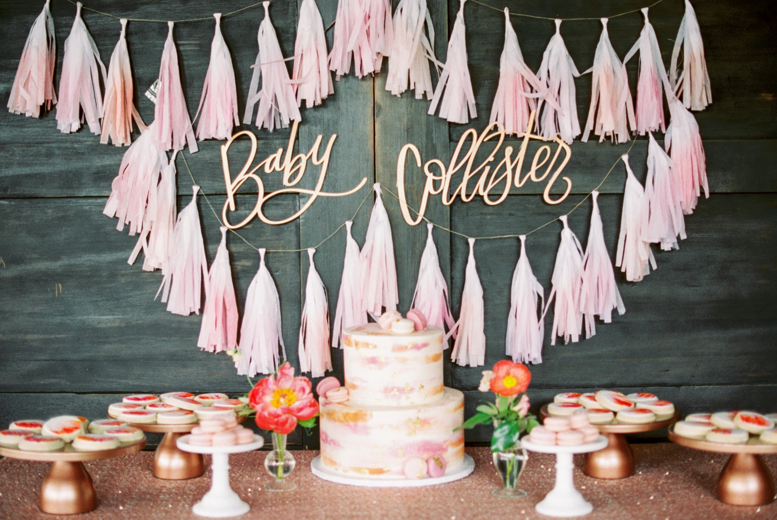 pink baby shower, baby shower, peony, french macarons, watercolor cake, molly taylor and co, a charming fete, kelsey elizabeth cakes, peach, pink, coral