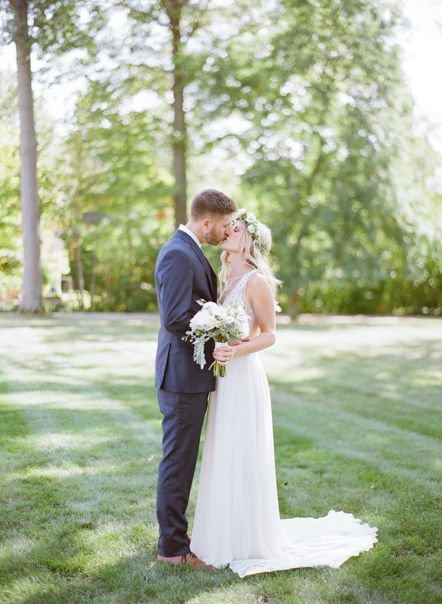 Backyard wedding, bohemian wedding, northeast ohio wedding, navy, blue, outdoor wedding, bride and groom, flower crown