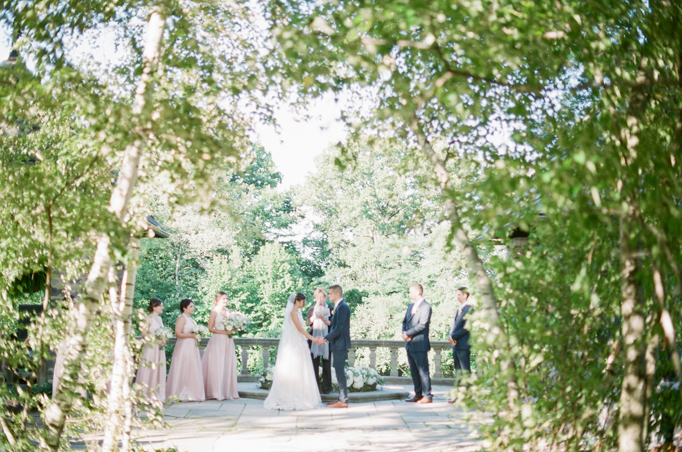 cleveland wedding, stan hywet wedding, film wedding photography, ceremony, birch tree allee