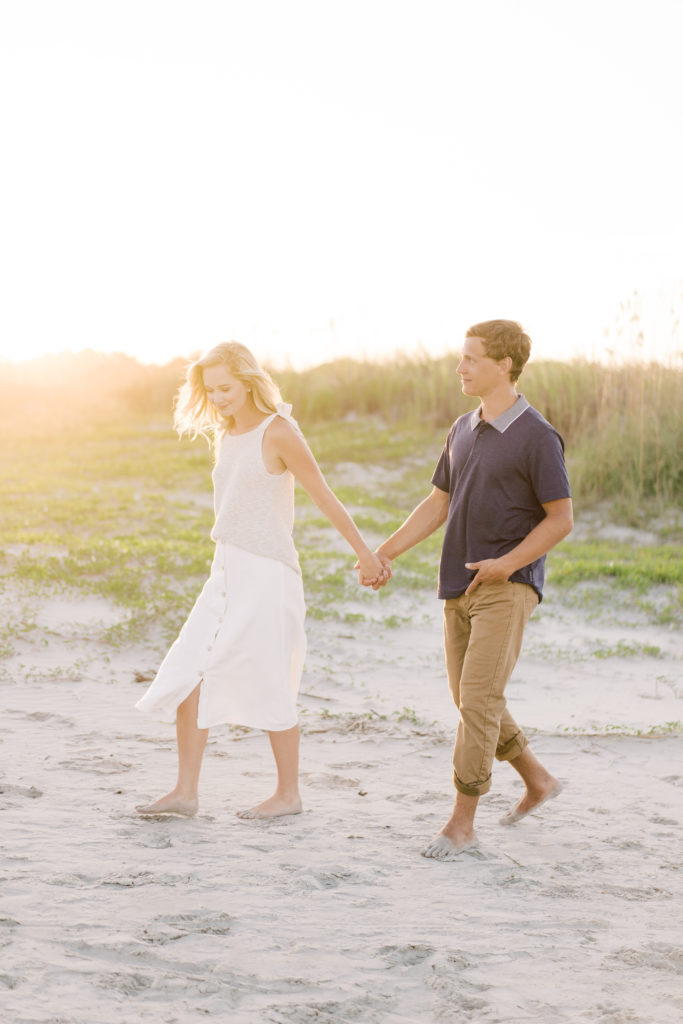 engagement photos, couple walking on South Carolina beach, St John's Island, St John's Beach